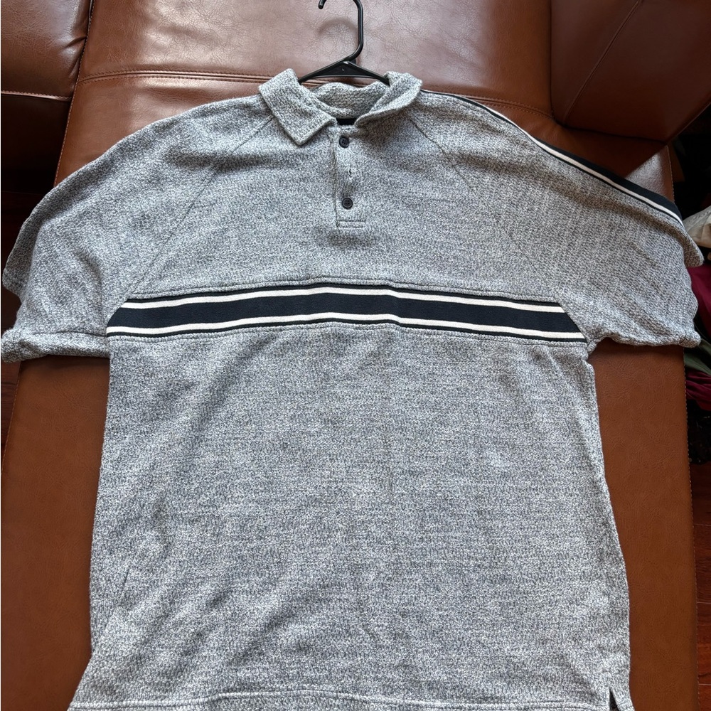 Cotton Gray Polo Shirt with Black Stripes